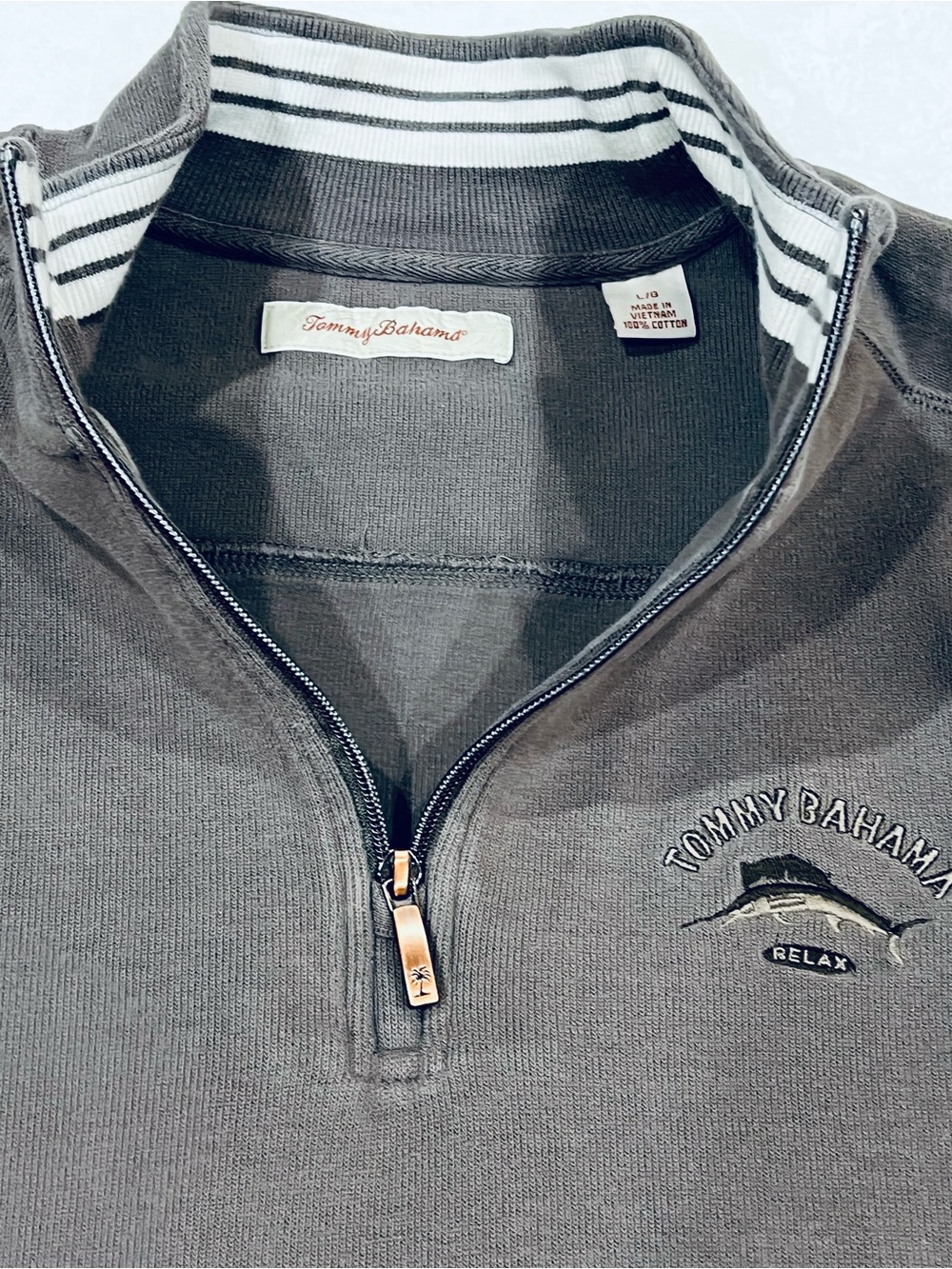 Tommy Bahama Men's Dark Gray Half-Zip Sweater with Embroidered Marlin